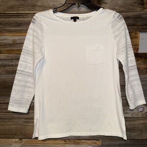 TALBOTS Women's White Cotton Spandex Lace Sleeve Casual Career Everyday Top Sp